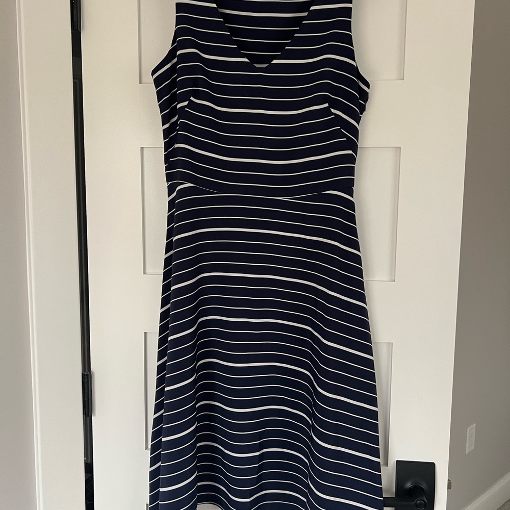 Tommy Hilfiger Navy and White Striped Midi Dress